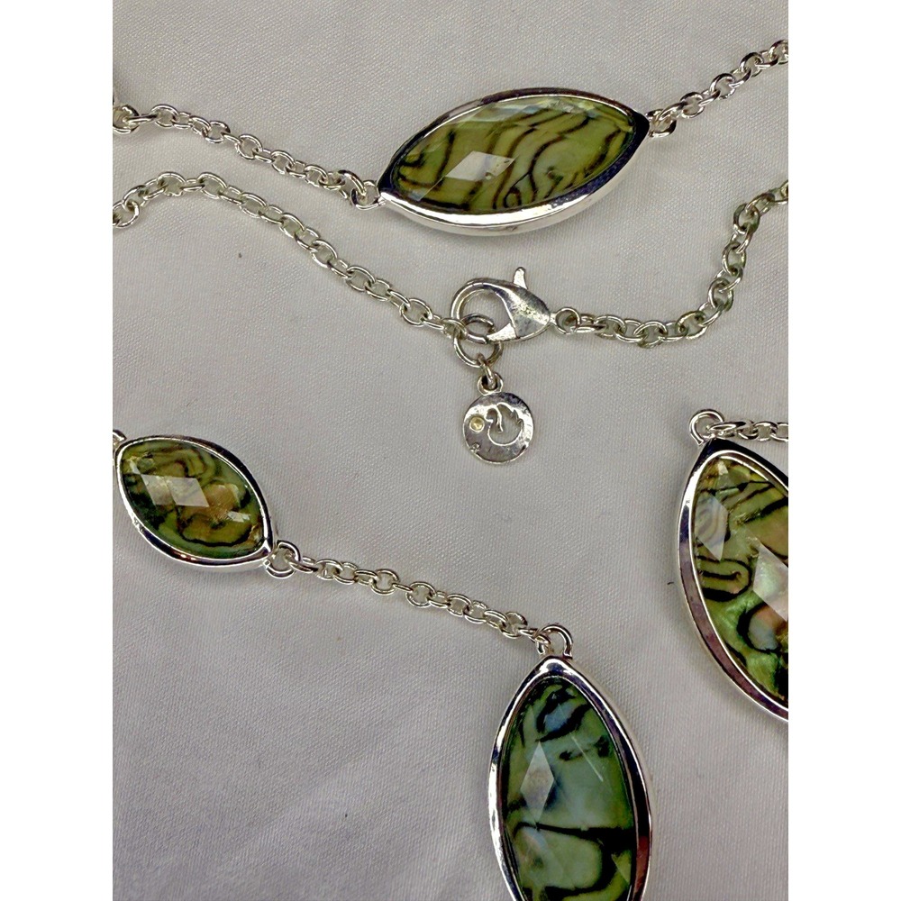 Swarovski 32" Abalone Shell Crystal Station Necklace Signed Swan Logo Flush Set‎